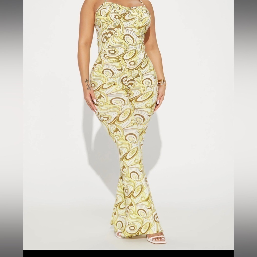 Fashion Nova Yellow Swirl Two-Piece Pantsuit NWOT - Picture 4 of 5
